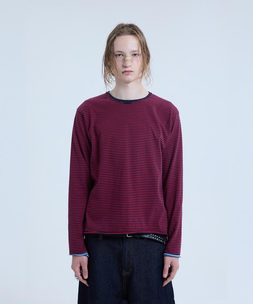NOISE Contrast Layered Stripe Long Sleeve_[Red]