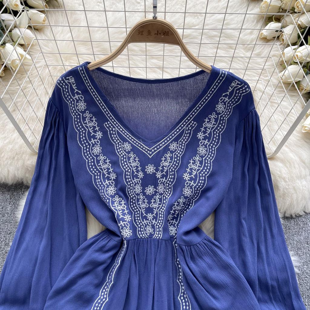 Floral Embroidery Spring Loose Blouse Elegant Bohemian Design Long Sleeve Ladies Fashion  Summer Casual Shirt
