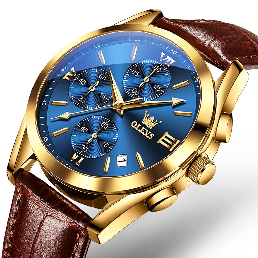 Men's Gold Wristwatch with Leather Strap, Stylish, Business-friendly, Waterproof, Quartz Movement, Analog Display, Arabic Numerals, Simple Gold Dial,