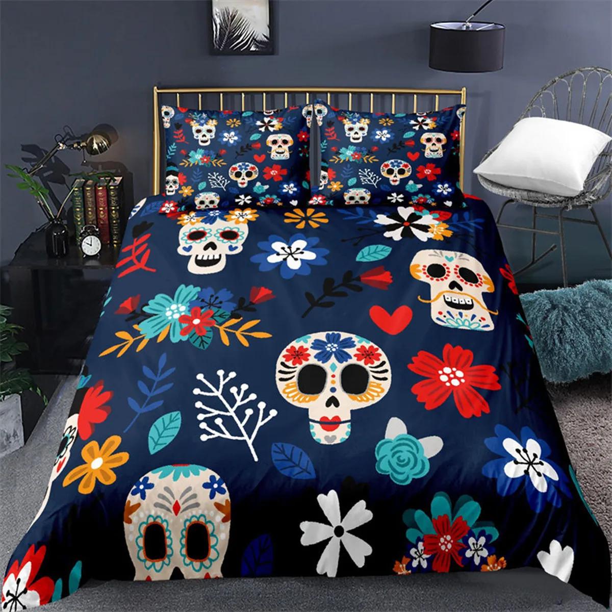 

Comforter Floral Girl Skull Gothic Skull Skeleton Bones Theme For Children Adult Women For Bedroom Decorations Queen King Size Comforter (quilt)-EU Single(135*200cm)3pcs