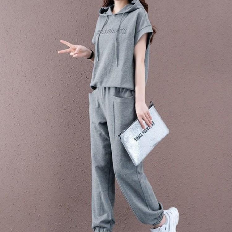 Plus Size Women's Loose-Fit Slimming Casual Sport Suit Fashionable Hooded 2-Piece Set Summer Style