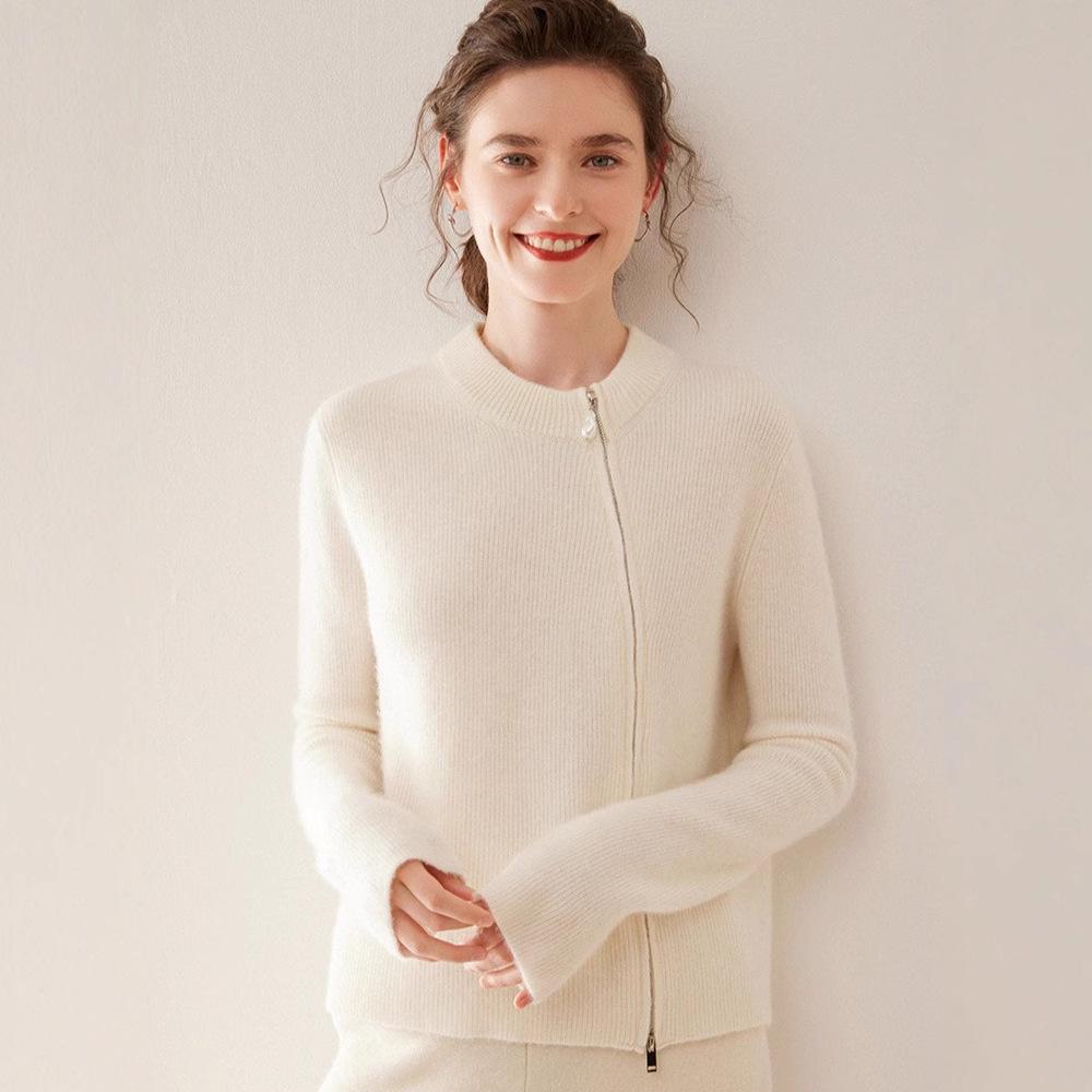Asymmetrical Collar Double Zipper Knit Cardigan Jacket - Versatile Round Neck Cashmere Cardigan for Women, 2026 Edition