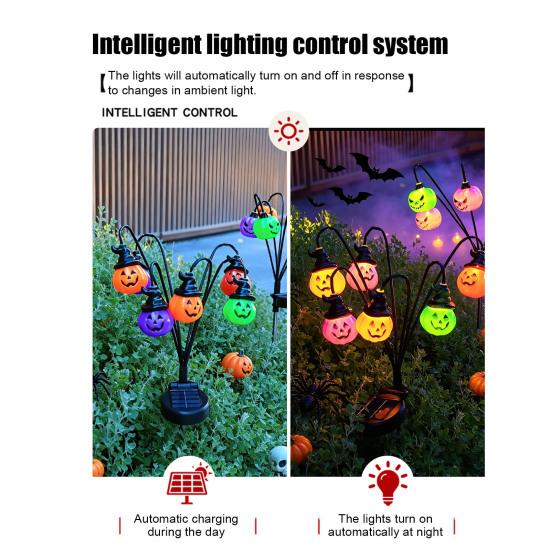 Holiday Party String Lights Halloween Solar Garden Lights, Decorative Ghost Pumpkin Witch Hat Automatic Charging Lamps IP54 Waterproof Outdoor