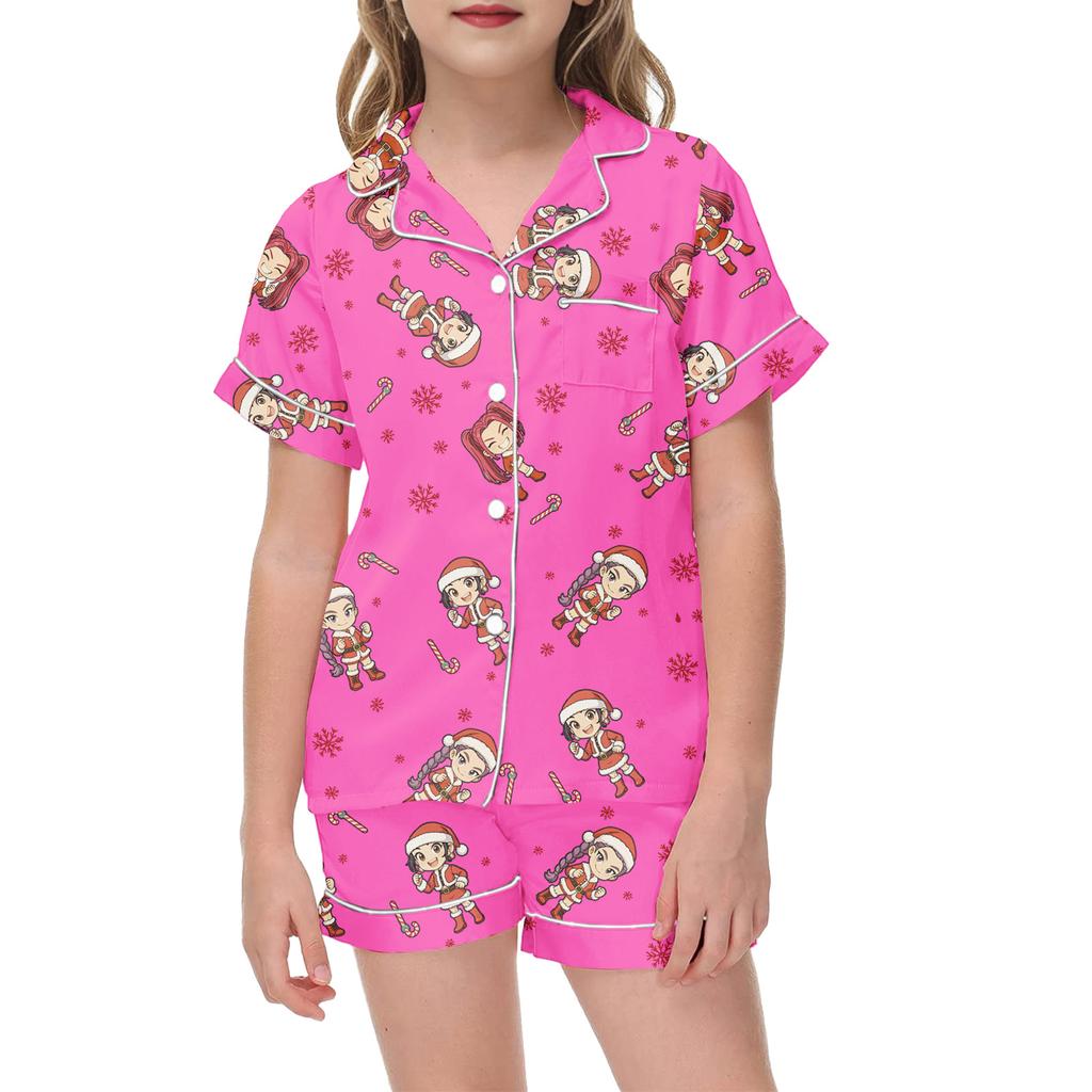 Dziecięcy drukowany zestaw piżamowy - Piżama z krótkim rękawem i szortami