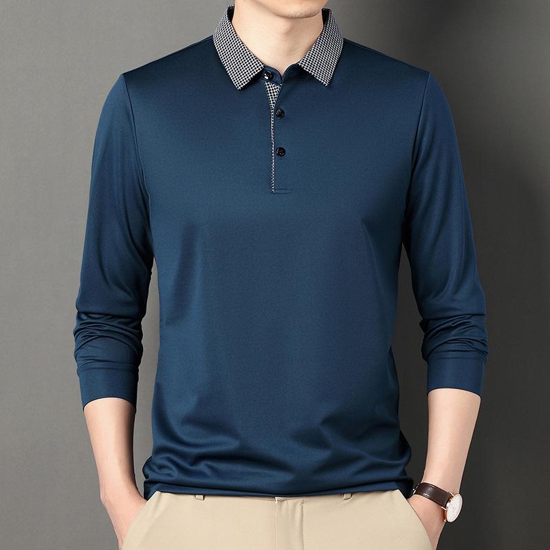 Spring and Autumn Men's Long Sleeve T-Shirt Youth Casual Fashion Solid Color Polo Bottoming Shirt