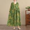 New Spring Summer Vintage Floral Print Maxi Dress Loose Oversize Long Sleeve for Women Plus Size