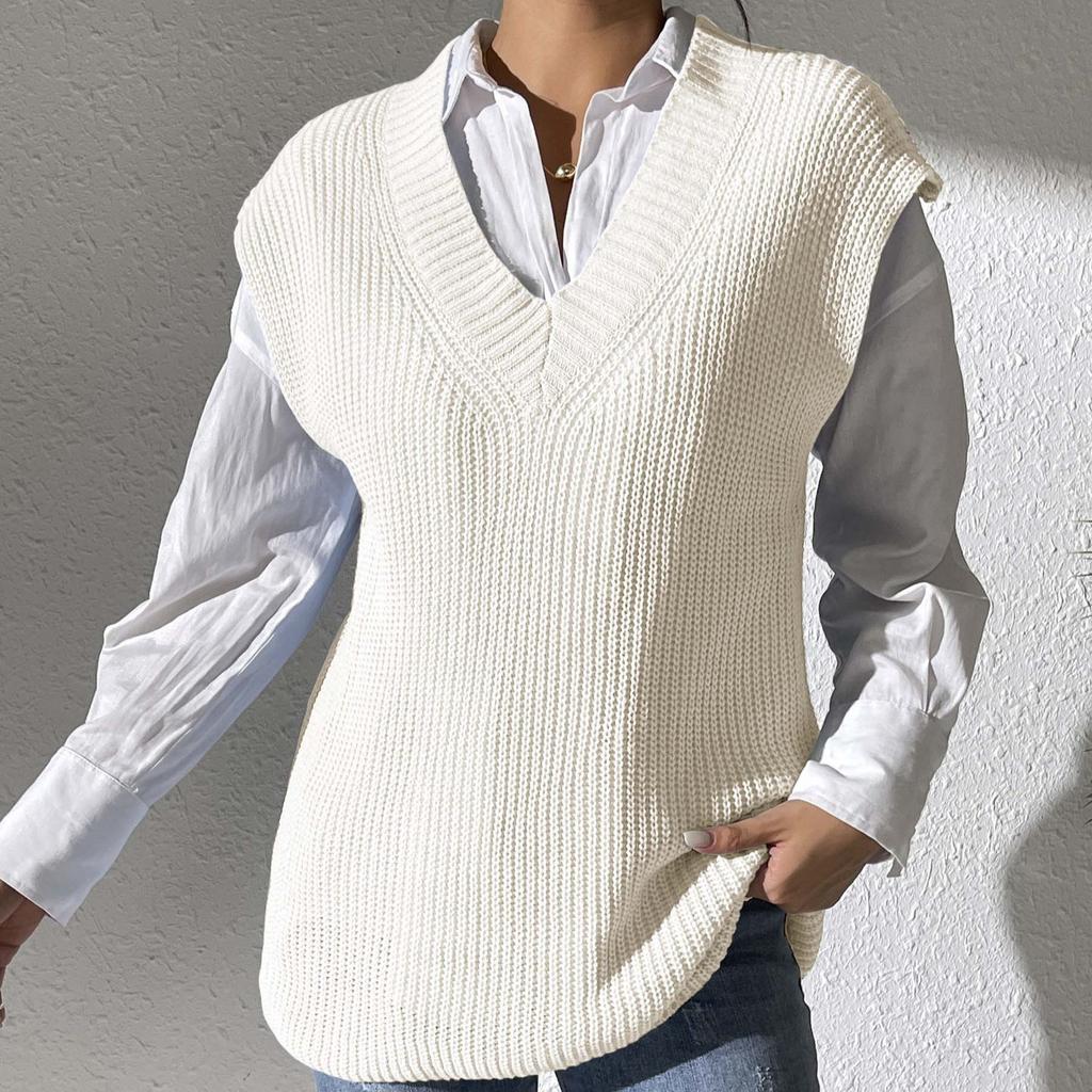 College Women's Vest European and American Women's Clothing Spring and Autumn New V-Neck Simple Vest Machine-woven Sweater Vest M677