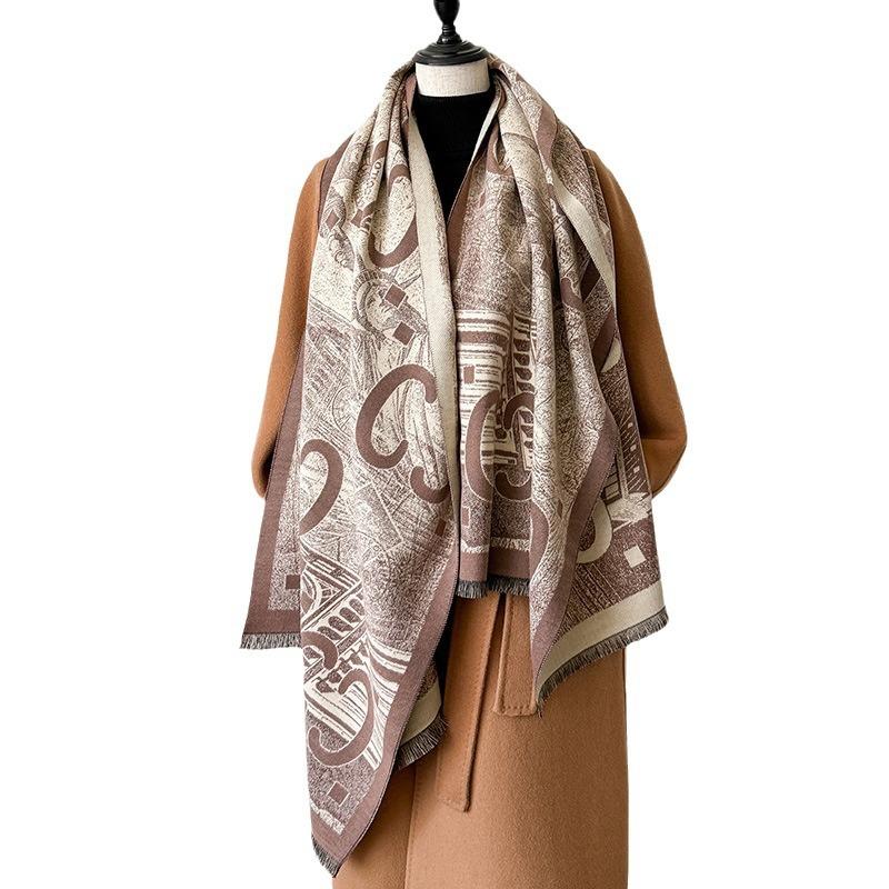women's double-sided imitation cashmere thermal scarf retro ethnic style niche versatile scarf