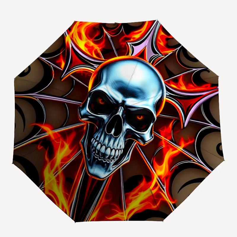 1PC Skull Flames Design Automatic Open/close, All-Season Portable Folding Umbrella for Women & Men yy250919170