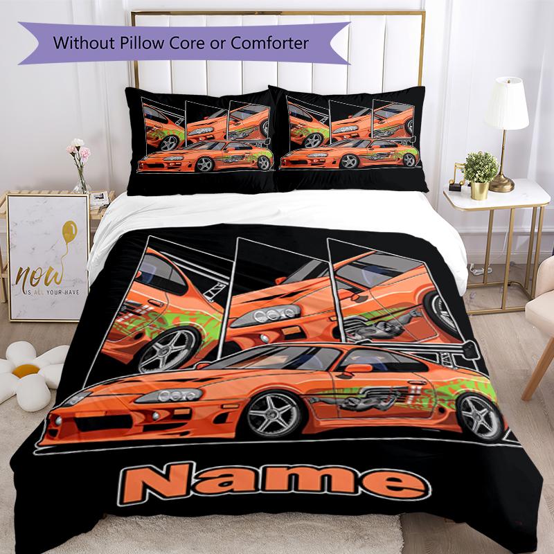 3pcs Custom Name Racing Bedding Set Duvet Cover Closure Includes 1 Duvet Cover & 2 Pillowcases, Soft and Comfortable for All Seasons.