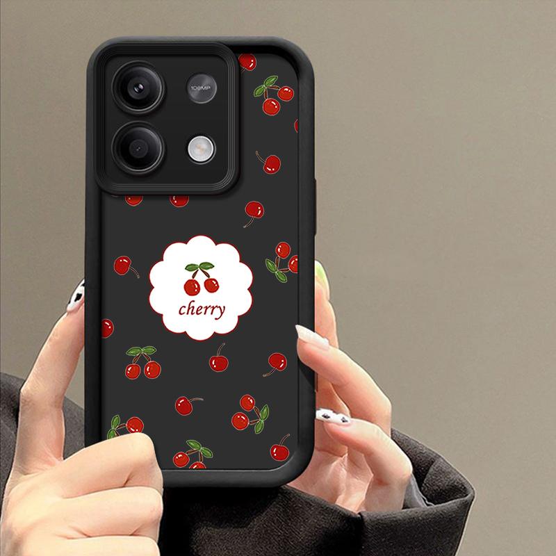 Cherry Print TPU Soft Case For Xiaomi 14T Pro 13T Poco F6 X6 X5 Redmi 13C Note 14 13 12 Pro Shockproof Lens Protection Matte Solid Color Phone Cover