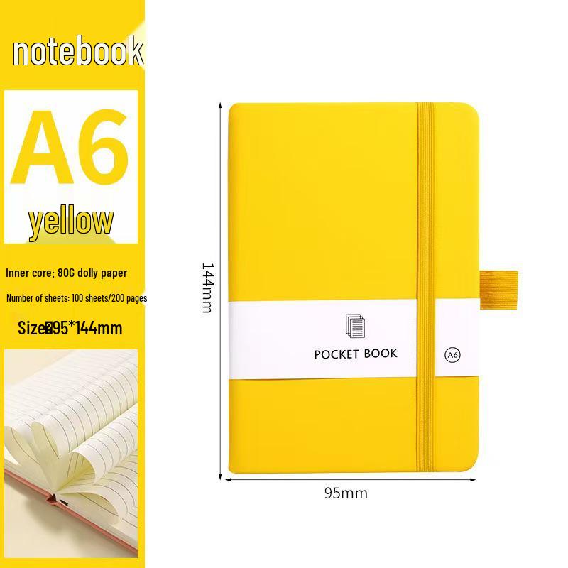 A6/A5 Elastic Band Color Pocket Notebook - Leather Feel, Portable Student Memo