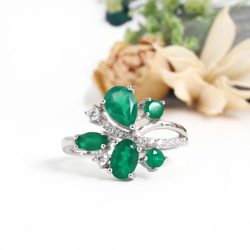 Exquisite 925 sterling silver ring Natural Green agate real gemstone fine jewelry for women's wedding proposal gift