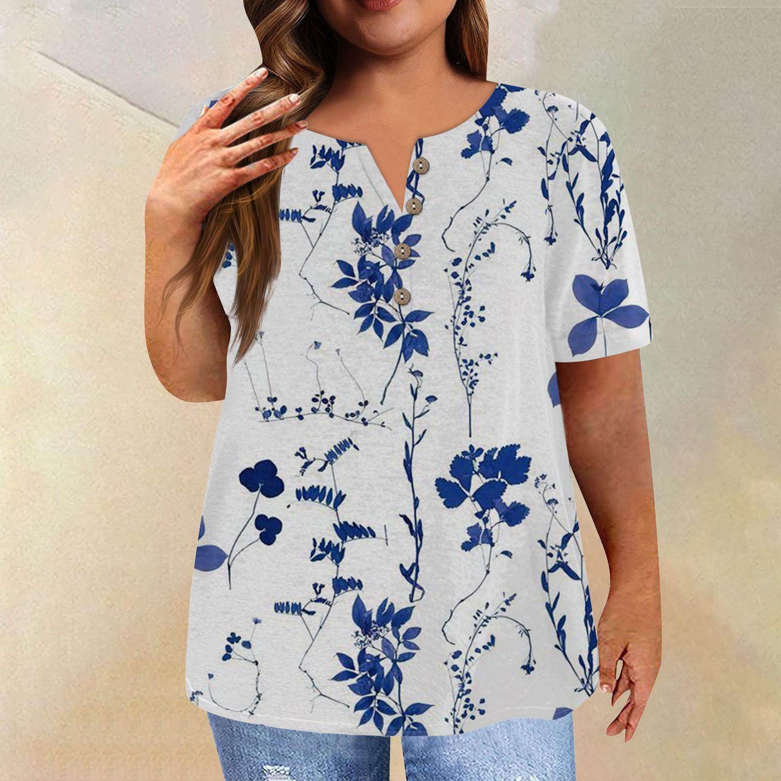 

Женская рубашка с коротким рукавом и пуговицами, футболка больших размеров, повседневные топы с цветочным принтом XXXL синий