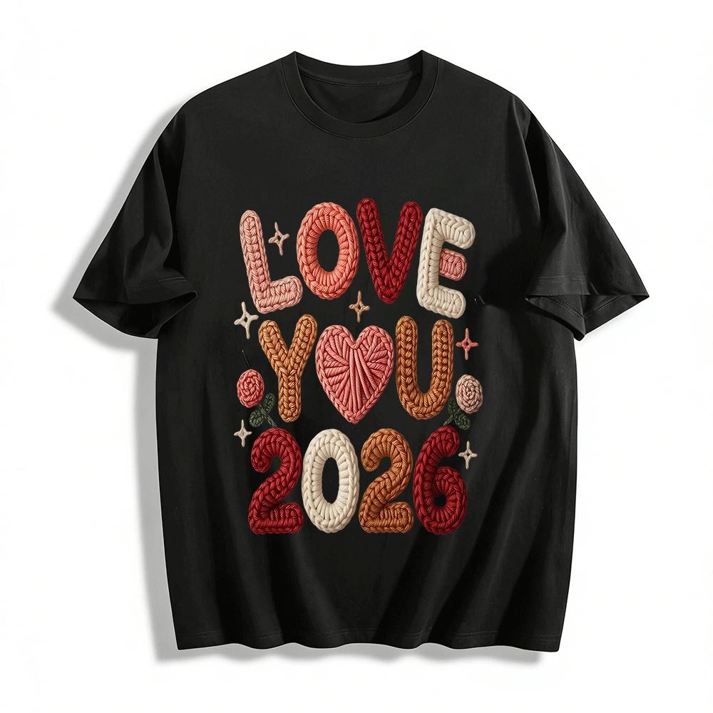 

Love You 2026 Knitted Style Print Casual Valentine s Day T-Shirt Pure cotton T-shirt XXS
