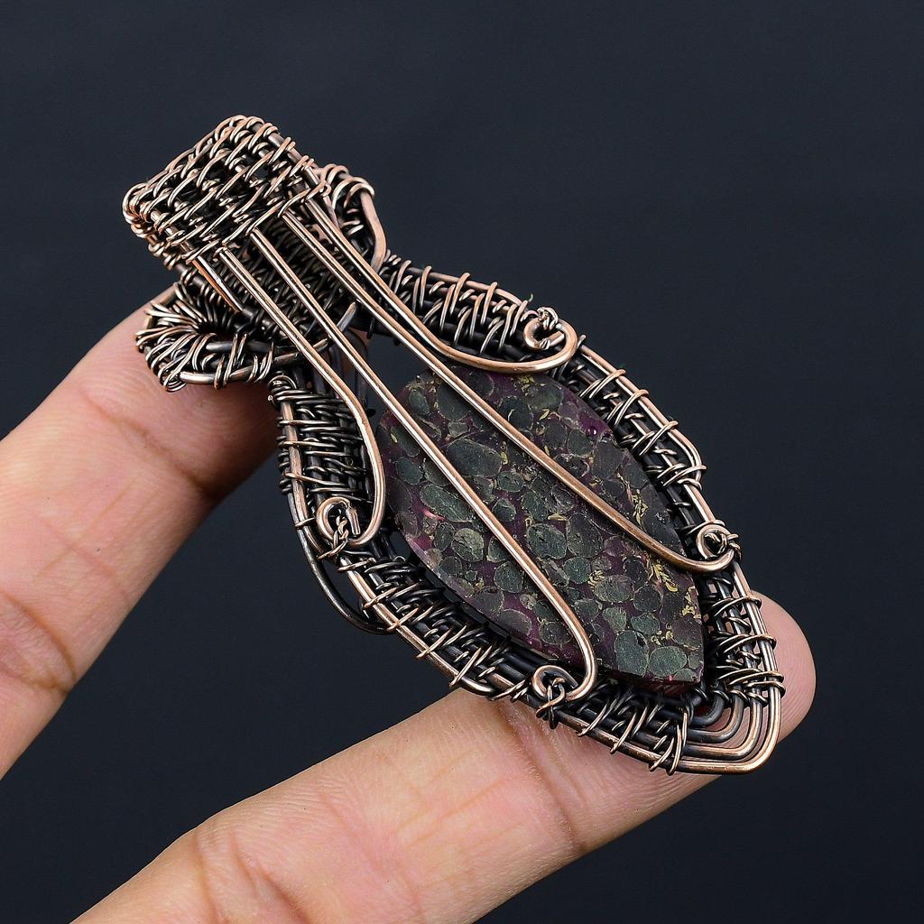 Copper Tourmaline Gemstone Pure Copper Wire Wrapped Handmade Pendant Jewelry For Her