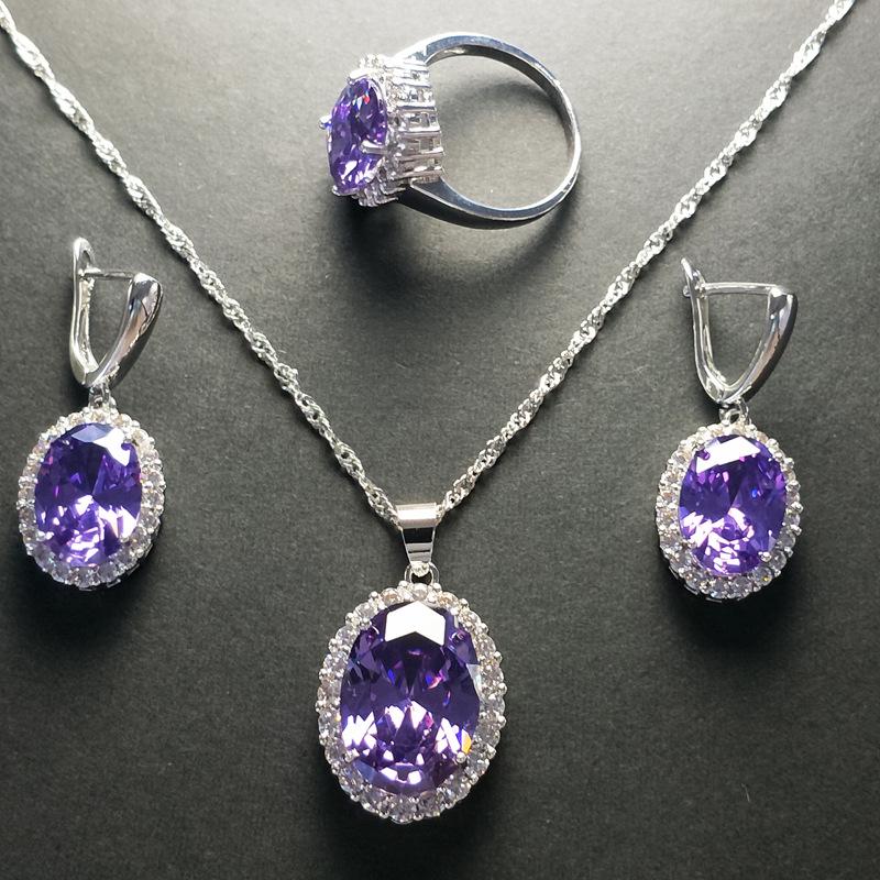 European-American Zircon Jewelry Set: Ring, Necklace, Earrings - Three-Piece Inlaid Zircon Collection