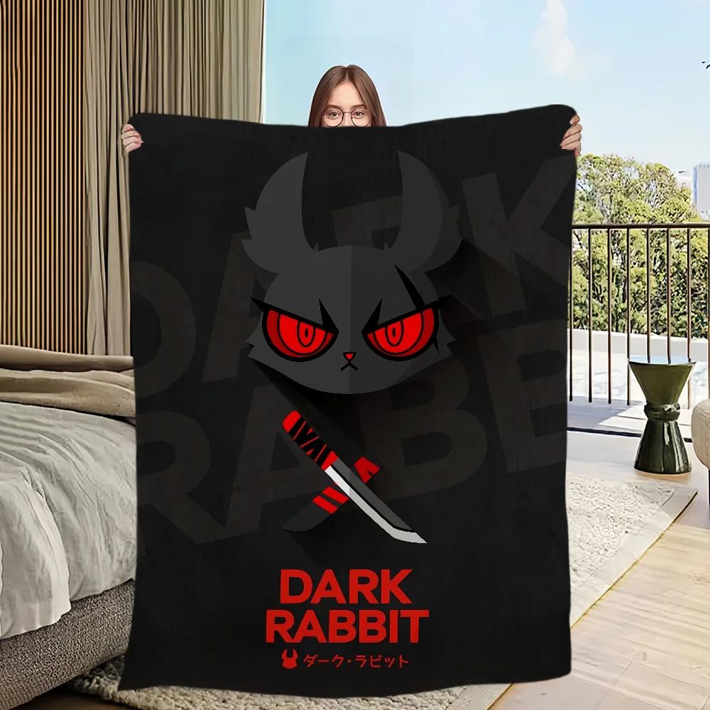 Soft Plush Throw Blanket with Dark Rabbit Design for Sofa Bedroom Office Travel Perfect Gift Flannel Material