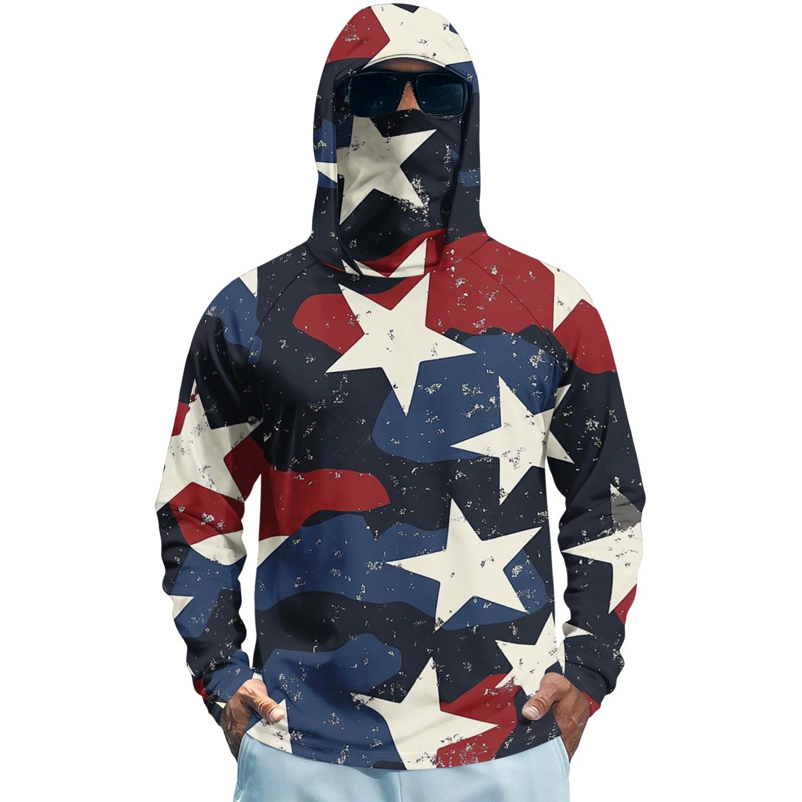 

Men s Long Sleeve Quick Dry Hoodie Shirt with Flag Print Lightweight UV Protection Fishing Fitness Sports Top for Outdoor Activities XL винний
