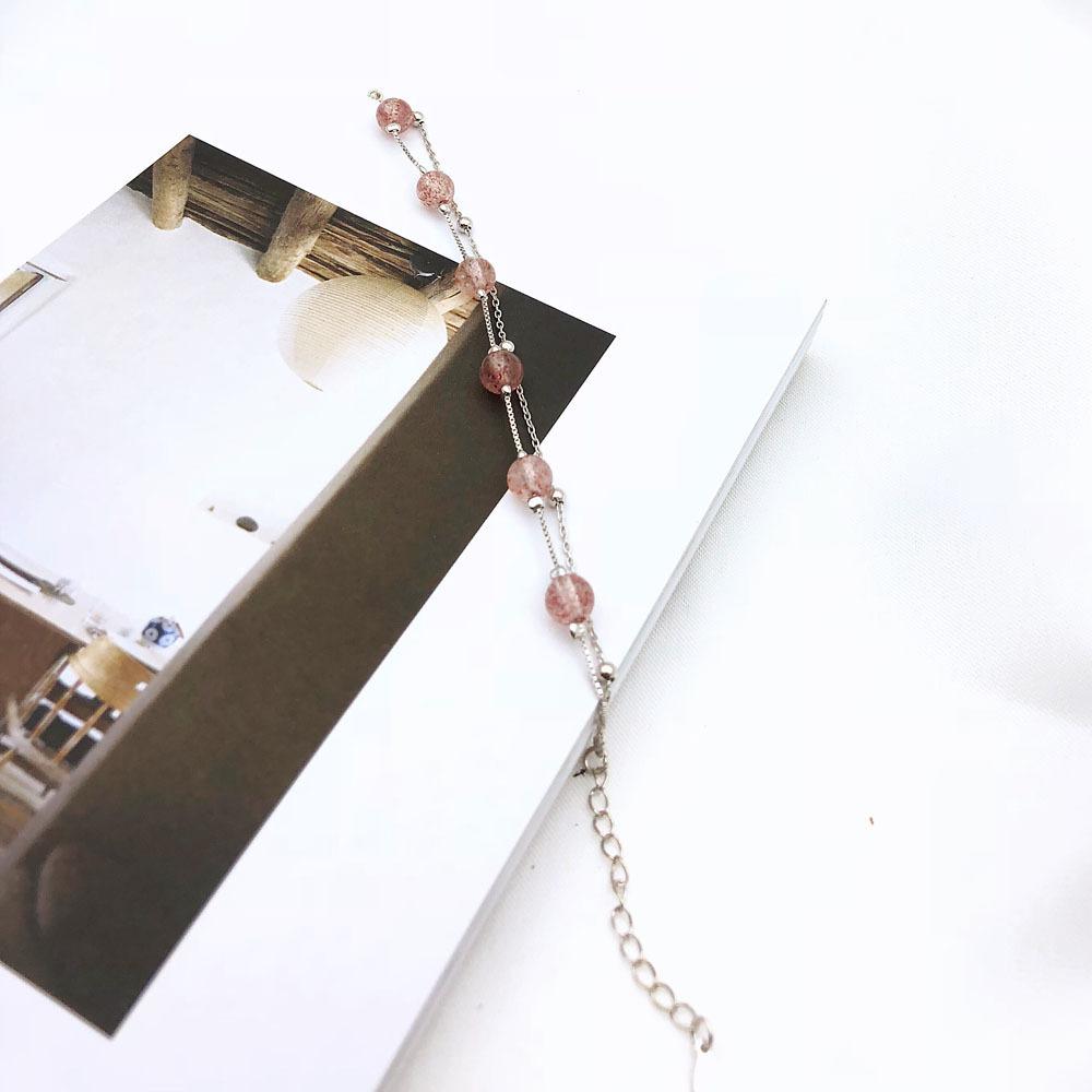 Korean Version Copper Double-layer Natural Strawberry Crystal Powder Crystal Bracelet Female