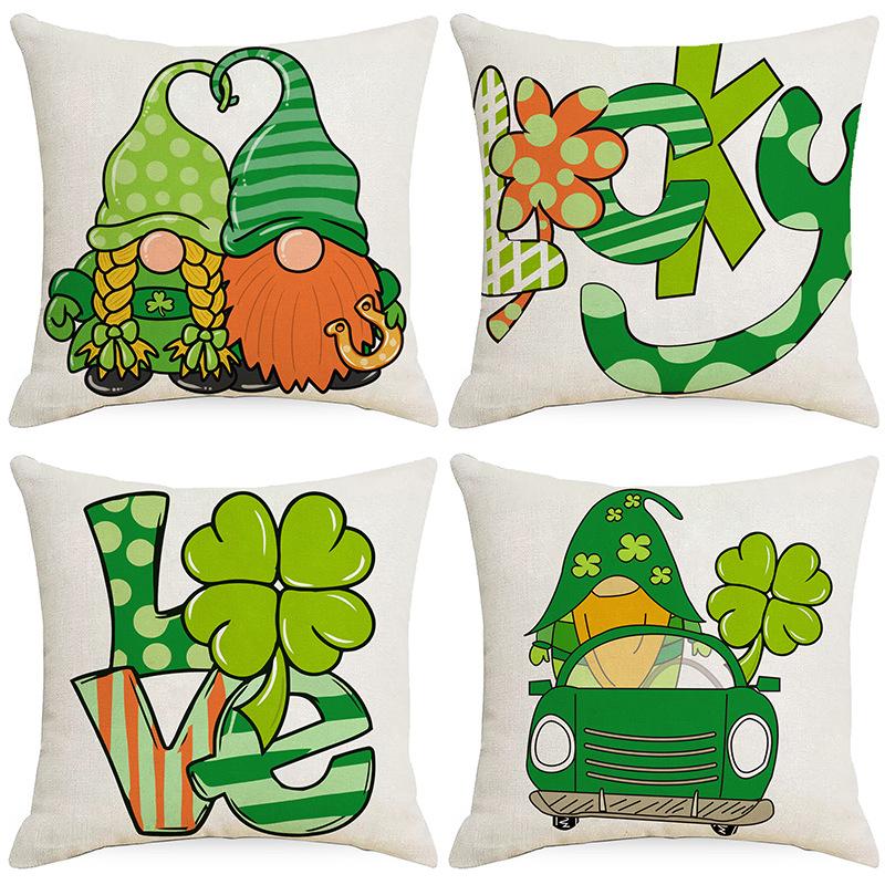 St. Patrick's Day Pillow New Lucky Grass Festival Line Crocodile Pillowcase Home