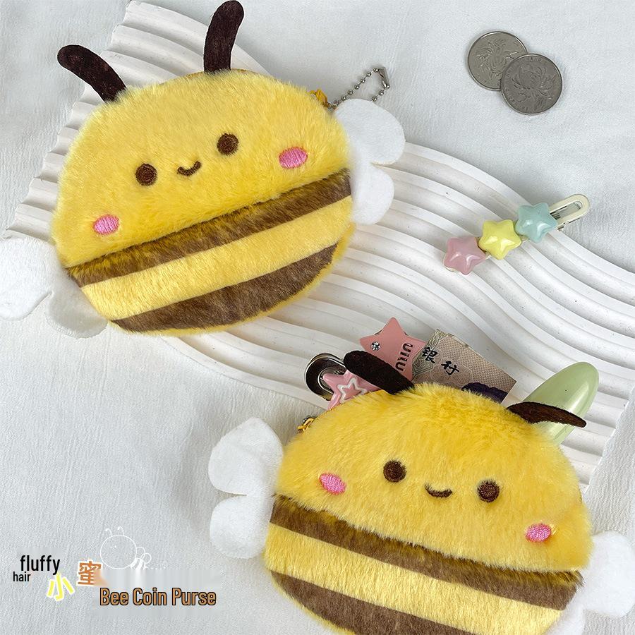 Adorable Little Bee Plush Coin Purse & Keychain: Portable Lipstick, Data Cable, and Earphone Bag