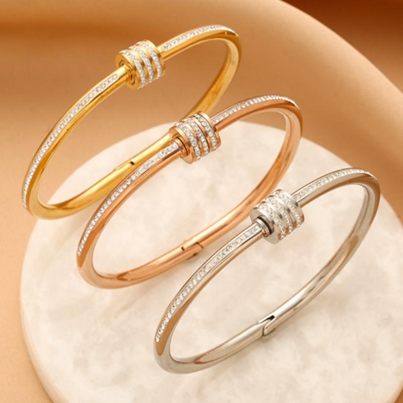 HtpweStainless Steel Small Waist Inlaid Zirconium Bracelet Women 18k Plated Couple Holiday Gift Bracelet Party Daily Zircon