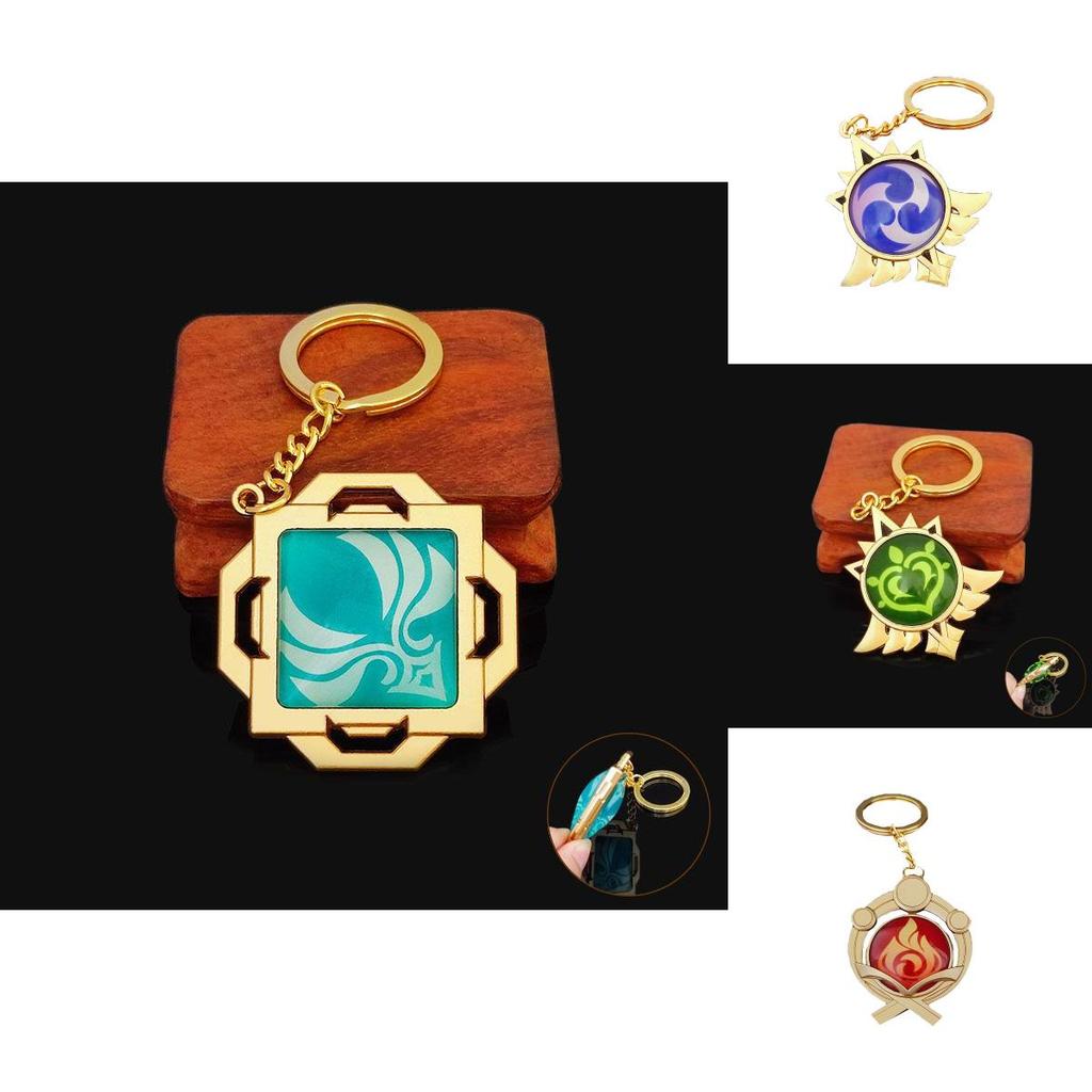 Genshin Impact Seven Elements Keychain Featuring Geo Anemo Electro Dendro Hydro Pyro Cryo Design