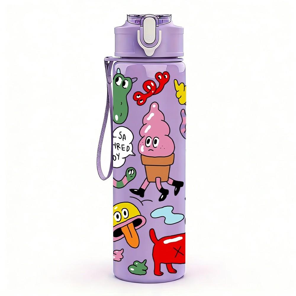 1PC Colorful Animal Character 750ml Color Plastic Sports Water Bottle Leakproof Flip Straw Lid Suitable for Sports Office Home Use