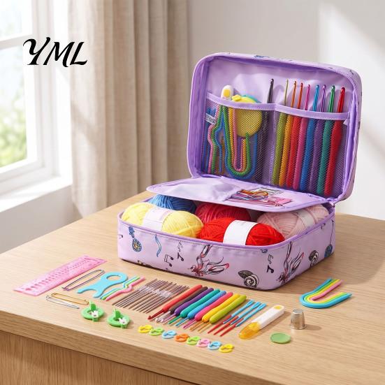 Easy to Use Crochet Tools for Kids 59Pcs/Set Kit, Ergonomic Hooks Yarn Accessories Set Portable Craft Storage Case with Bag, Complete Tool Kit