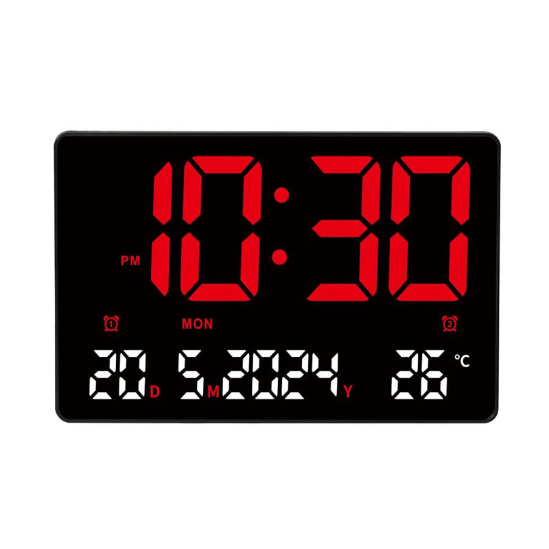 Digitale Wanduhr Wecker 12H/24H Datum Temperatur Woche Zwei Alarmsätze Schreibtischwecker Stecker Kleine Uhr für Schlafzimmer
