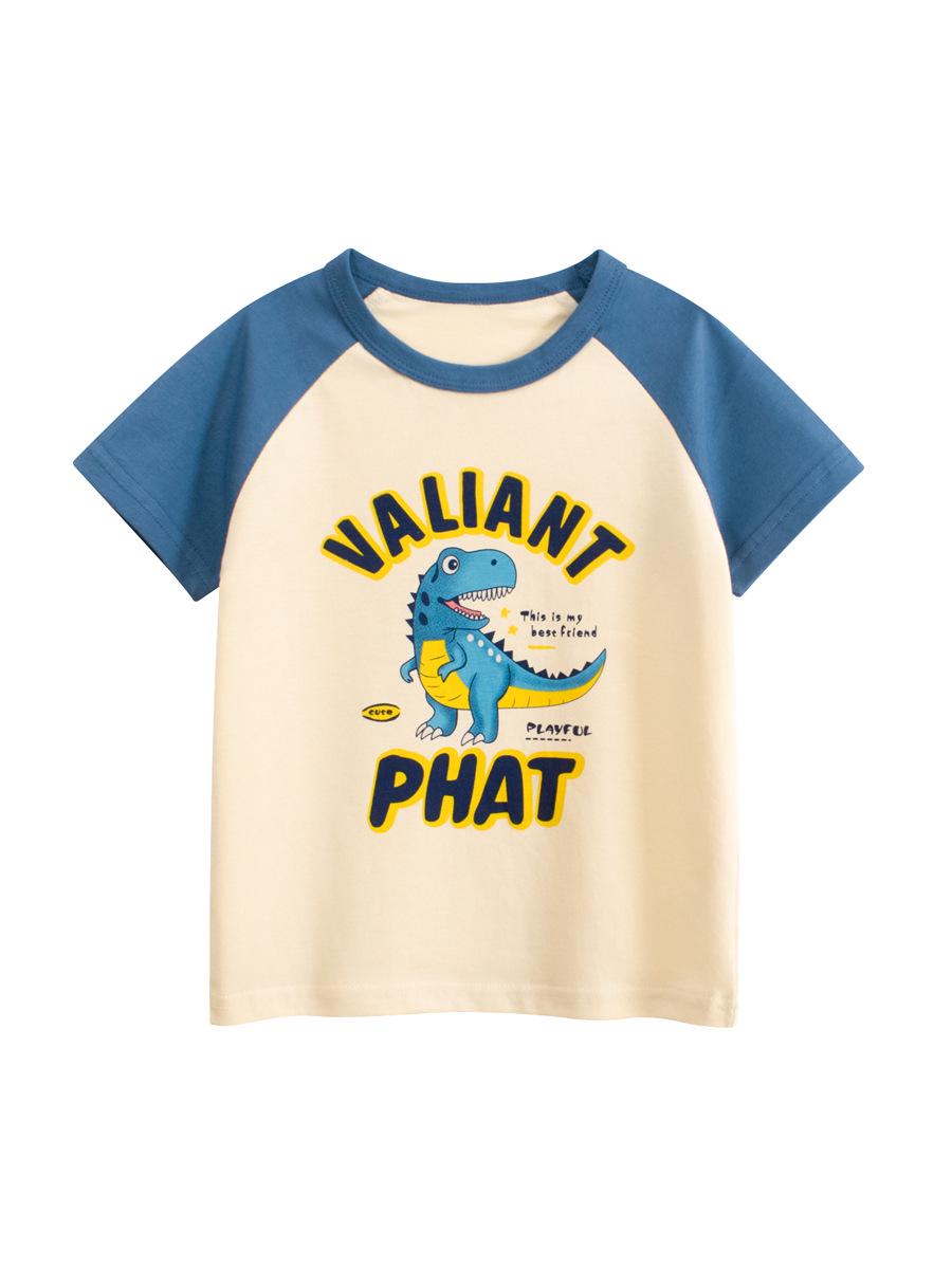 Korean Style Dinosaur Print Summer T-shirt for Boys - Short Sleeve, Round Neck 100cm