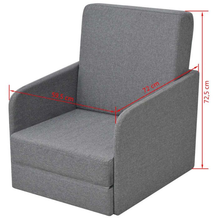 Fauteuil convertible - vidaXL - Gris clair - Tissu - 1 place - Contemporain - Design
