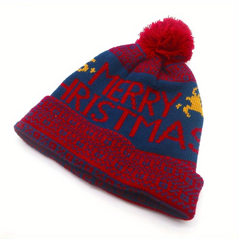Fleece-Lined Knitted Christmas Hat with Pom-Pom - High Elastic Thick Warm Winter Beanie for Adults,Christmas Hat, Elastic Warmth
