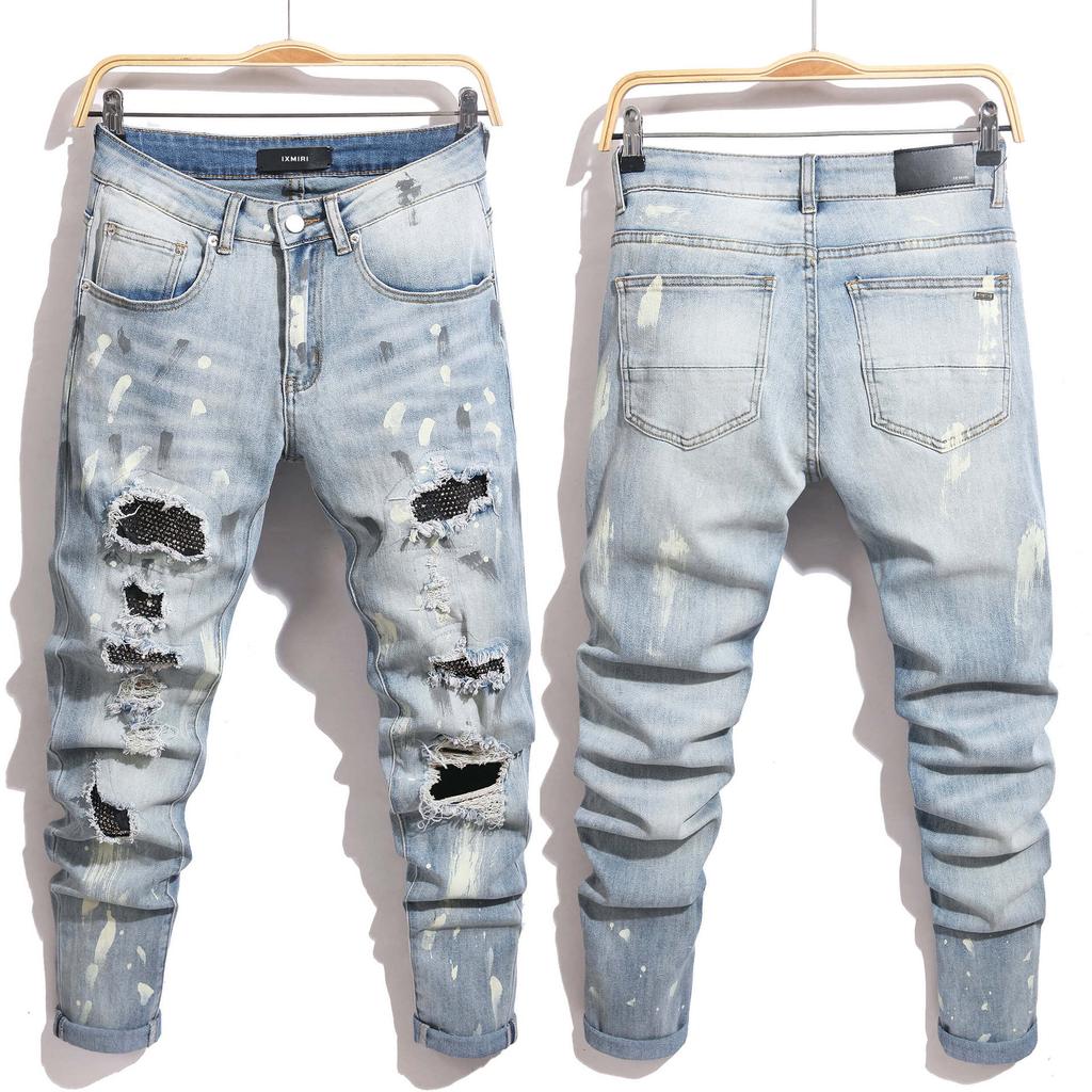 Mode Blauw Straat Trend Jeugd Slim-fit Skinny Stretch Jeans Voor Mannen Stijl 8806