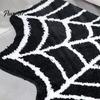Decorative Halloween Rug Spider Web Bath Mat, Gothic Bathroom Rug, Non-slip Indoor Outdoor Porch Black Bat for Home Entrance Bedroom Decor Non