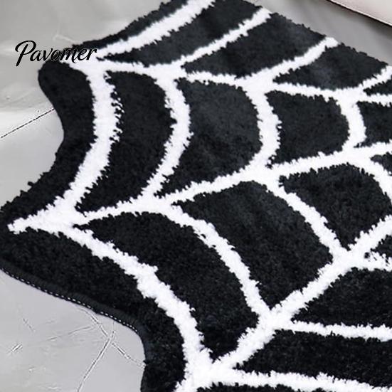 Decorative Halloween Rug Spider Web Bath Mat, Gothic Bathroom Rug, Non-slip Indoor Outdoor Porch Black Bat for Home Entrance Bedroom Decor Non