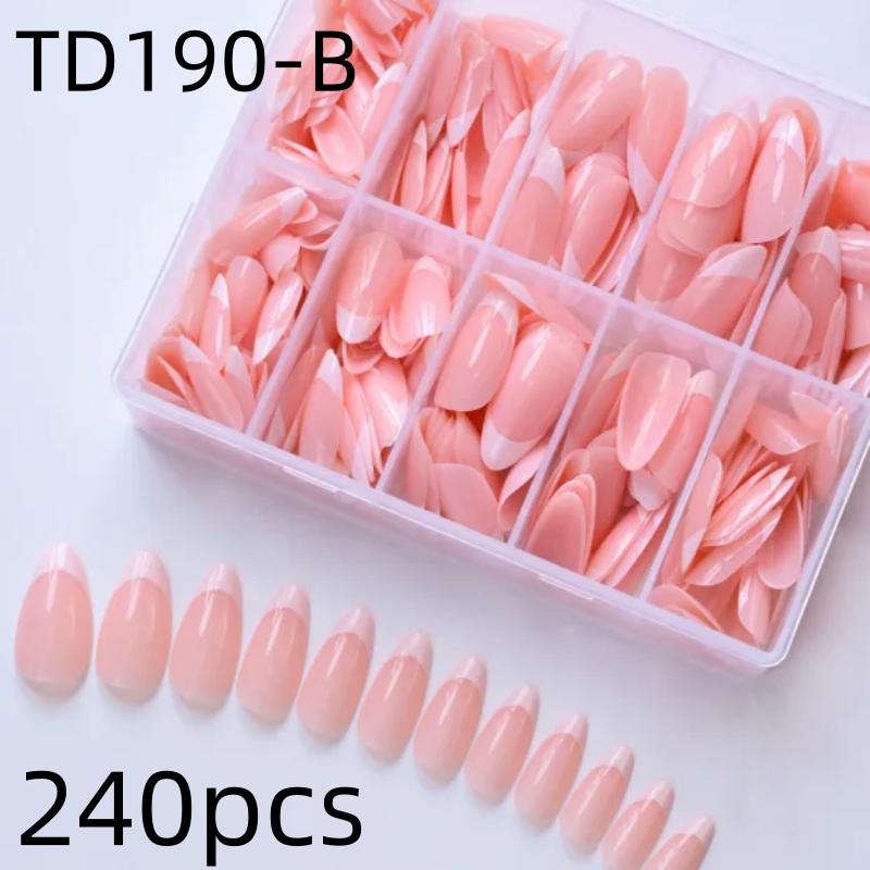 Almond Shape French Fake Nails Light Pink Full Cover Press On Nails White Edge Design Simple False Fingertips