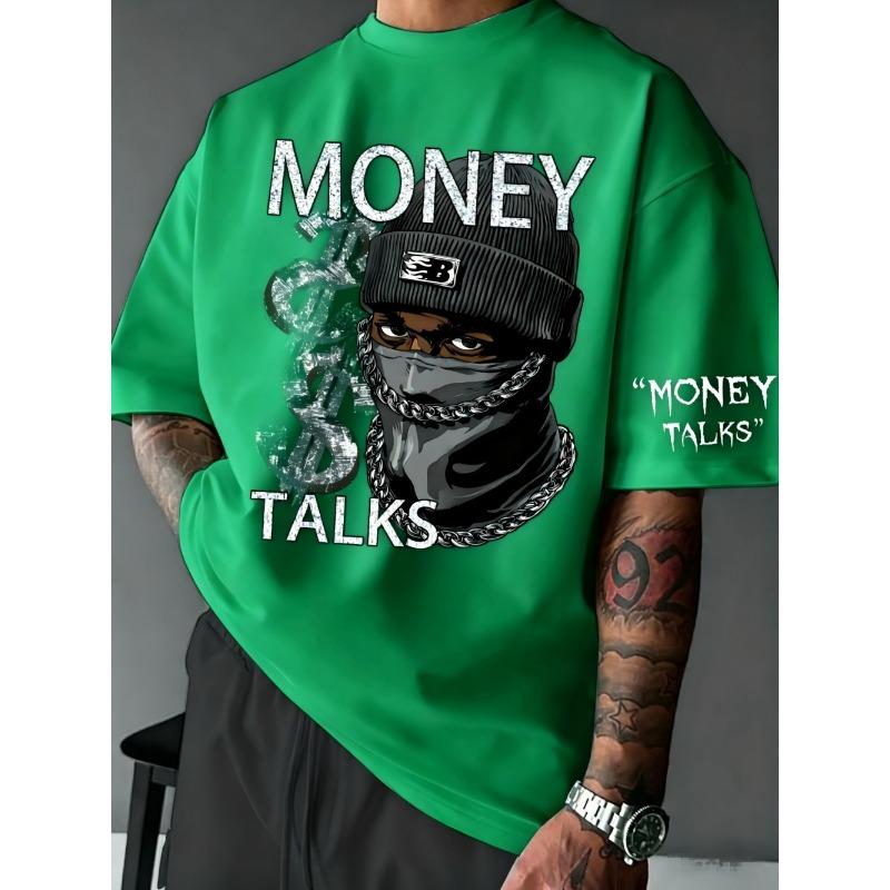 European and American Men's Summer Figure Wealth Letter Print Comfortable and Breathable Round Neck Tshirt Outdoor Street Top