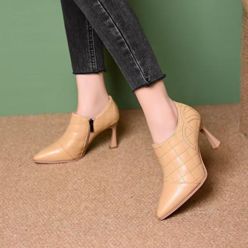 Nuove scarpe singole autunnali a punta con scollo profondo da donna con tacco sottile tacco medio scarpe versatili da donna scarpe in pelle morbida tacco alto con scollo profondo scarpe in pelle da donna