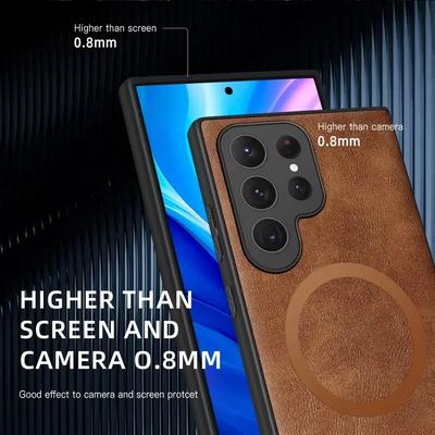 Leather Magnetic Phone Case for Samsung Galaxy S25 Plus S23 S24 FE S22 S21 S20 Note20 Ultra for Magsafe Wireless Charging Cover