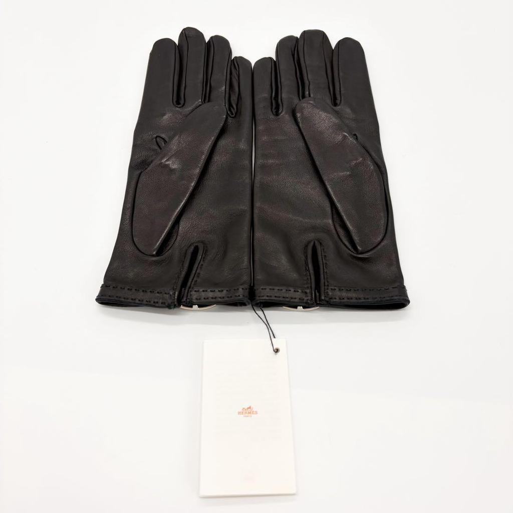 Extremely beautiful item HERMES Lambskin Soya Gloves Black 7 Sizes