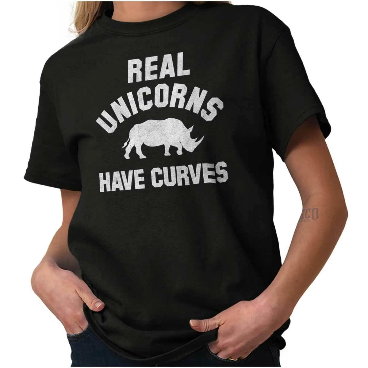 Real Chubby Unicorns Have Curves Funny Gym Womens Graphic Crewneck T Shirt Tee M