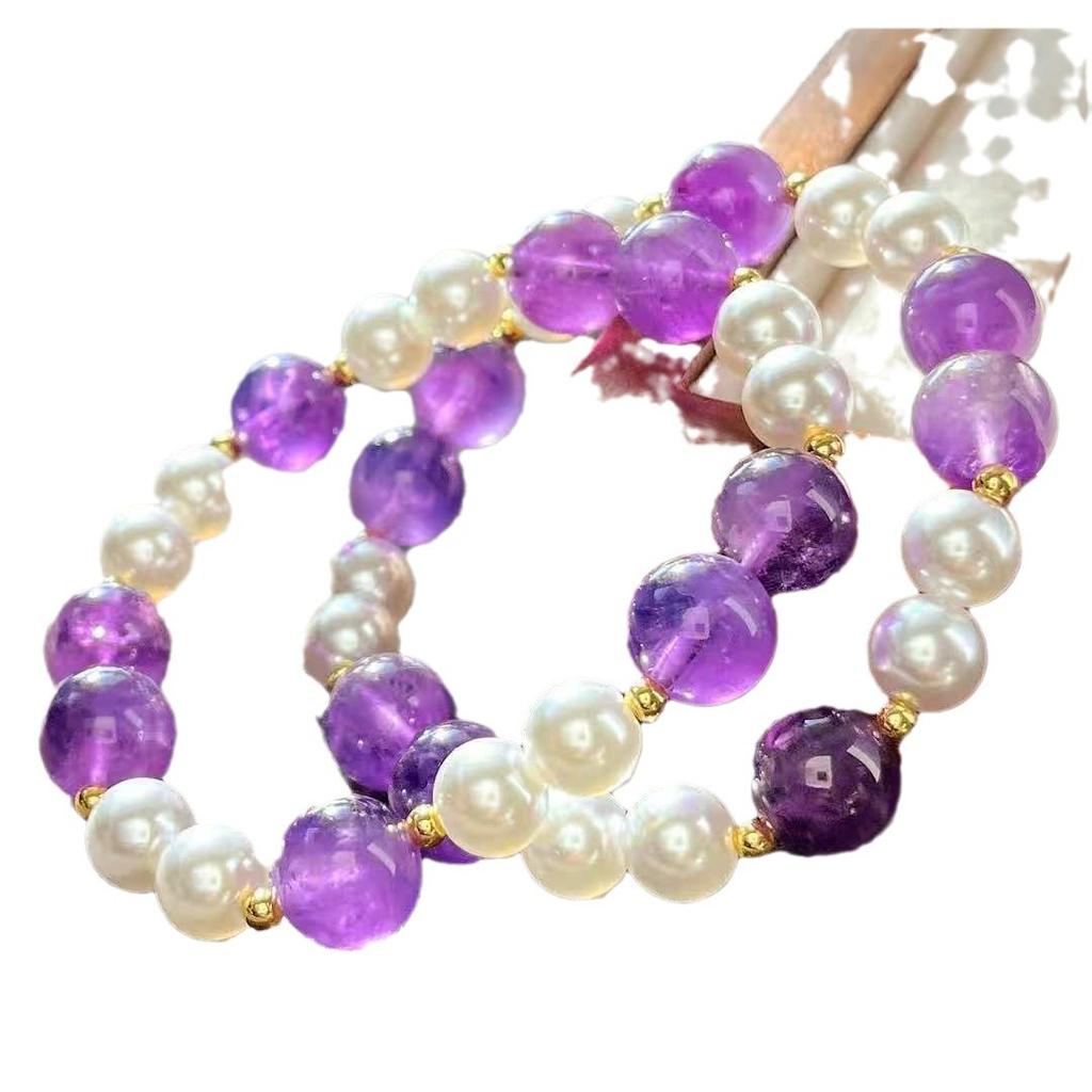 Vintage High Quality Natural Amethyst Artificial Crystal Pearl Bracelet Bracelet.