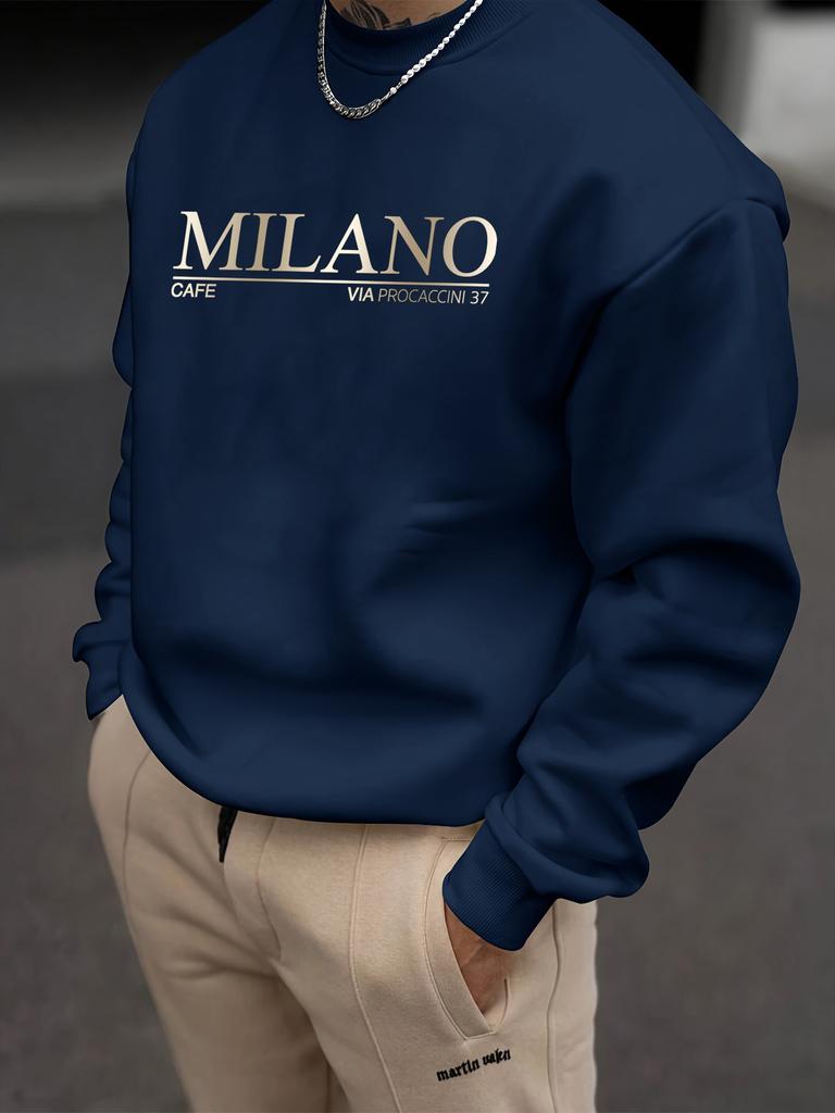 Herren Herbst und Winter Lässiger Lockerer und Modischer Bedruckter Langärmeliger Rundhals-Sweatshirt Vielseitig