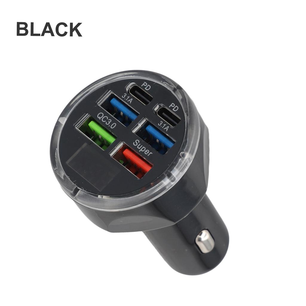6 Ports USB Car Phone Charger LED Digital Display PD 12V/24V For QC3.0 Fast Charger For Phones Bluetooth-compatible Devices
