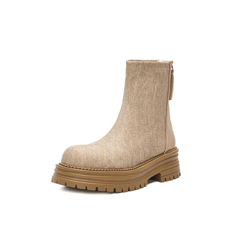 Moda Europeia e Americana Moda Botas Curtas Novas Outono 2024 Botas Curtas de Solado Grosso e Cano Alto Plataforma Mujer Zapatos De Mujer