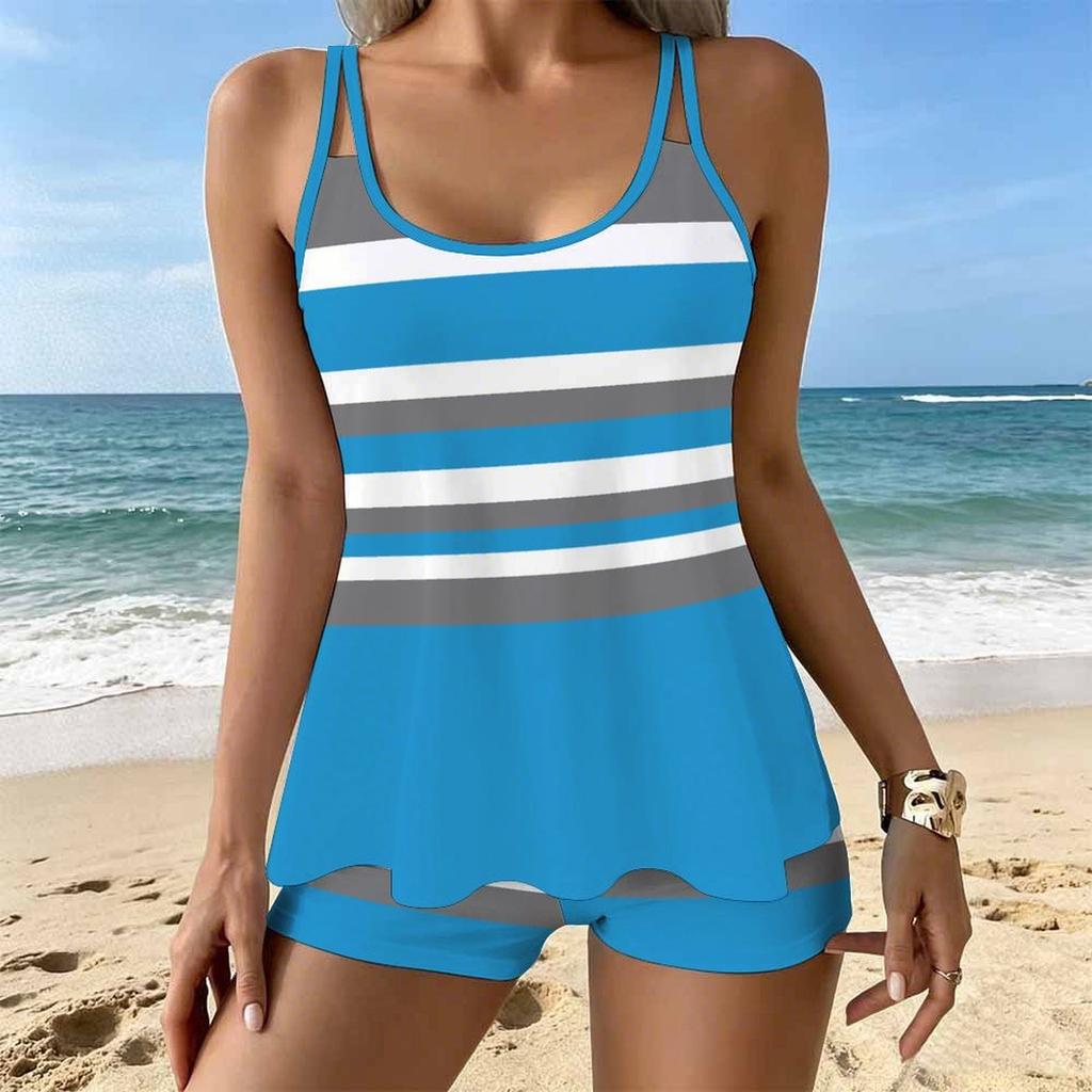 Women's Swimwear Tankini 2 Piece Swimsuit Geometric Stripes Pattern Vacation Bathing Suits