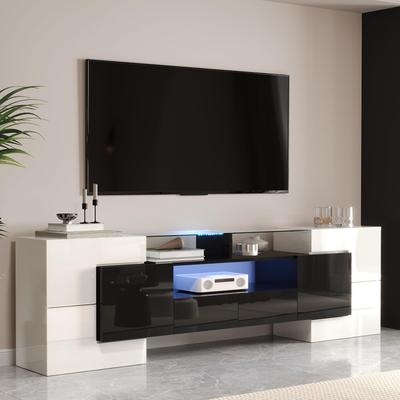 TV Cabinet, High-gloss & , LED Lighting, 4 Doors, 2 Drawers, 3 Compartments, Modern Design, Elegant Glass Surface, Color-changing LED