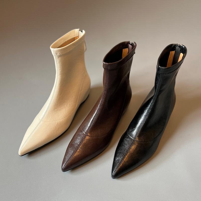 Vintage Pointed-toe Versatile Shoes with Built-in Height Increase, Elastic Shoes, Women's Short Boots